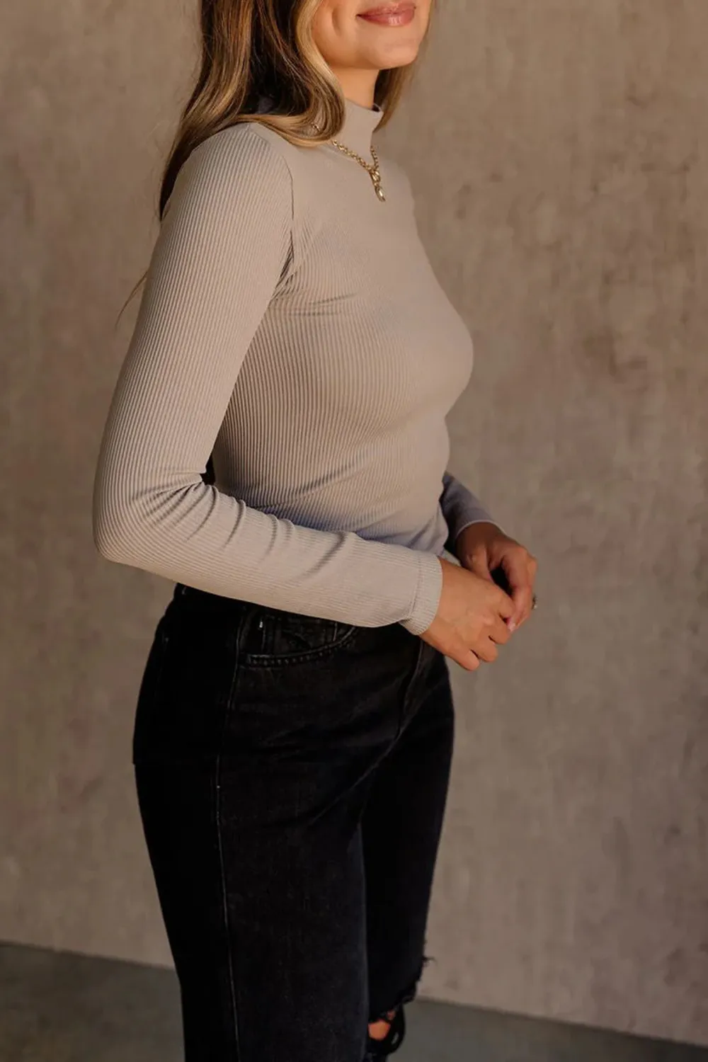 Ribbed Mock Neck T-Shirt