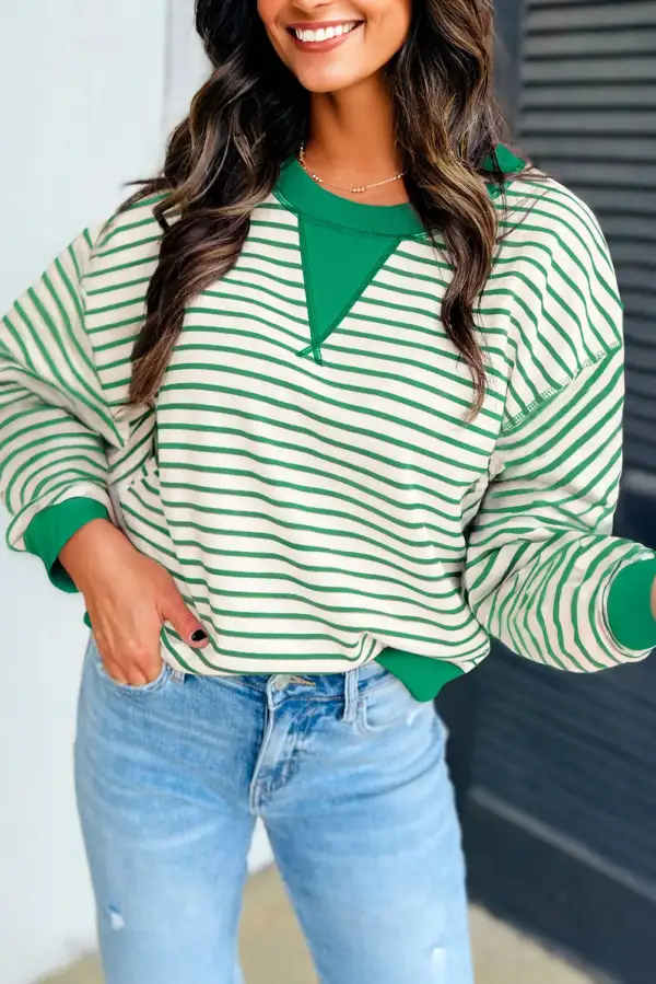Women's Striped Loose Fit Patchwork Pullover Top