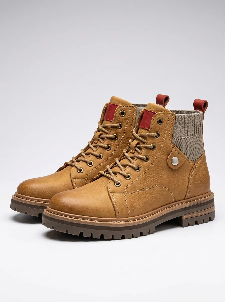 Men's Knit-Cuff Lace-Up Work Boots