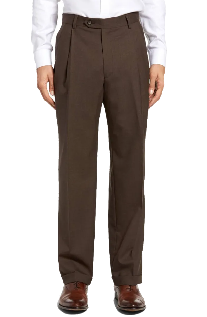Refined Gabardine Tropical Weave Flat Front Pleated Front Regular Rise Trousers