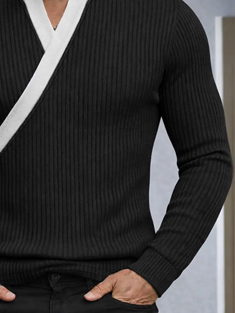 Slim Fit Contrast Color Neck Knit Top T-Shirt