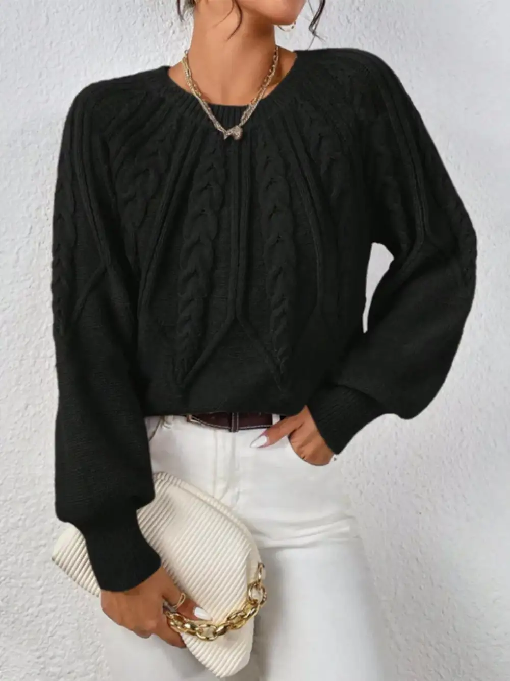 Essential Long Sleeve Cable Knit Sweater