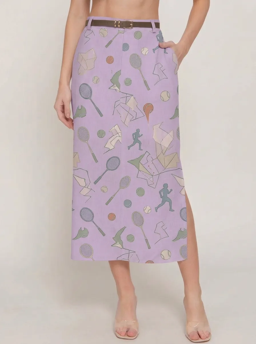 Women's Tennis Sports Lover Racket Ball Printed Midi Skirt