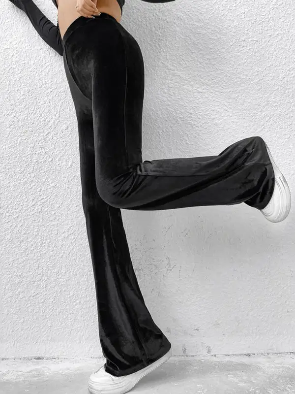 Velvet High Waist Flared Trousers Pants