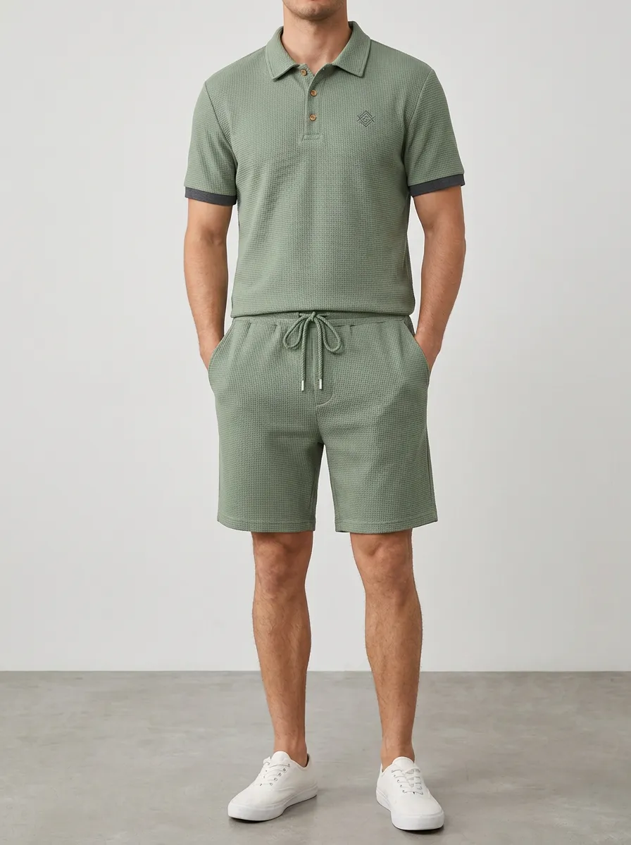 Men's Textured Waffle Knit Polo Shirt