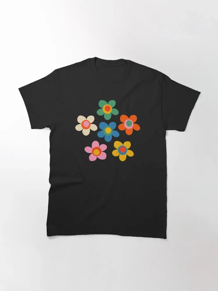 Lady's colorful small flower crew-neck short-sleeved T-shirt