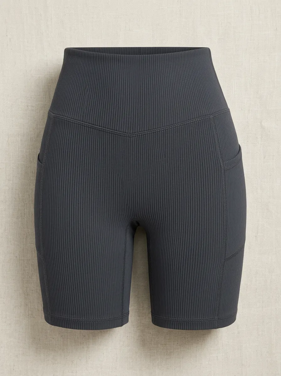 Women's Motion Yoga Fitness High-Waisted Ribbed Pocket Biker Shorts