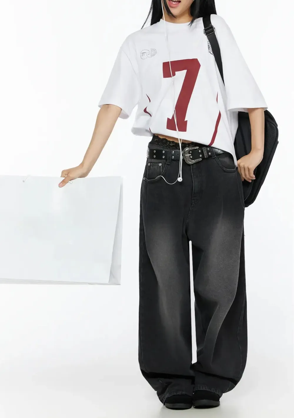 Pintuck Baggy Jeans