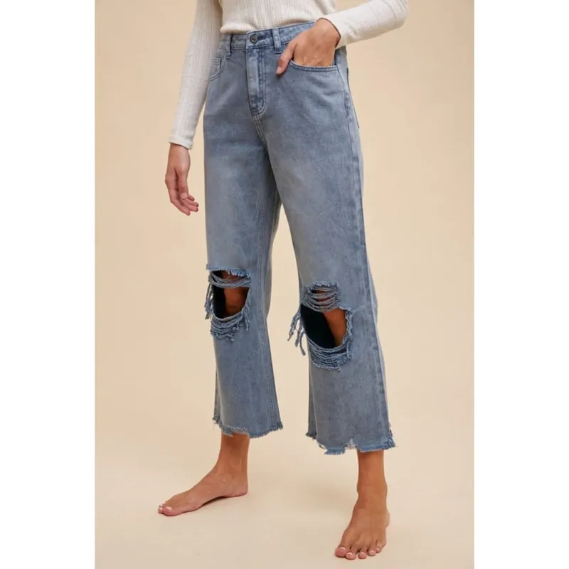 Distressed Raw-Hem Jeans