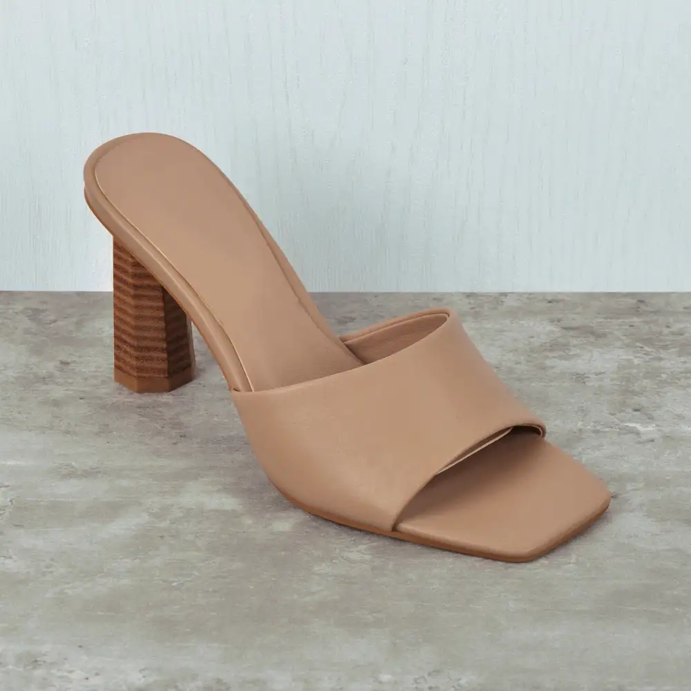Square Open Toe Mule Chunky Heel Sandals