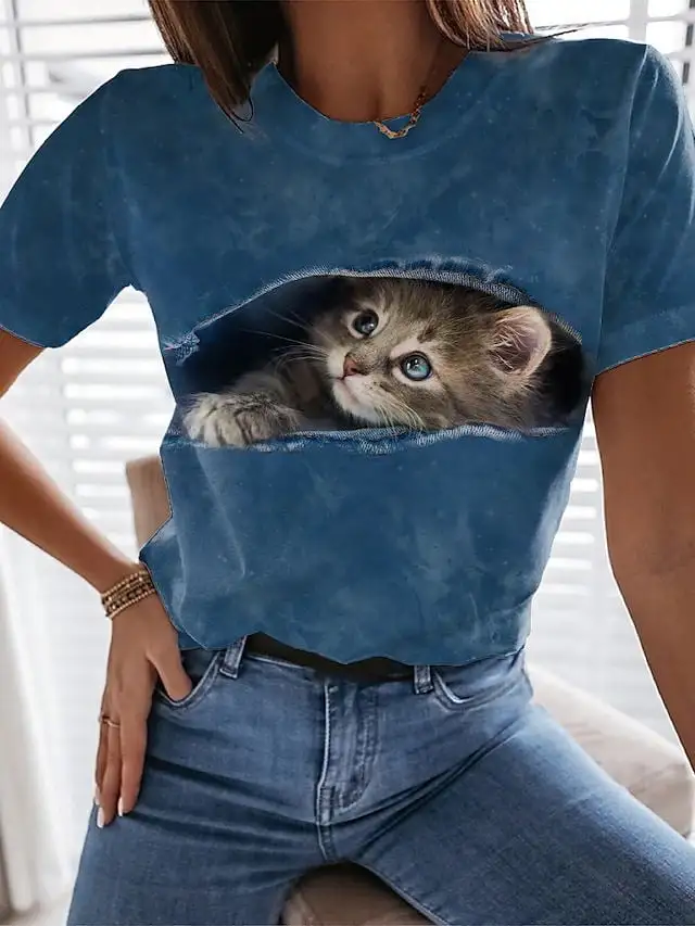 Women's 3D Cat Print T-shirts