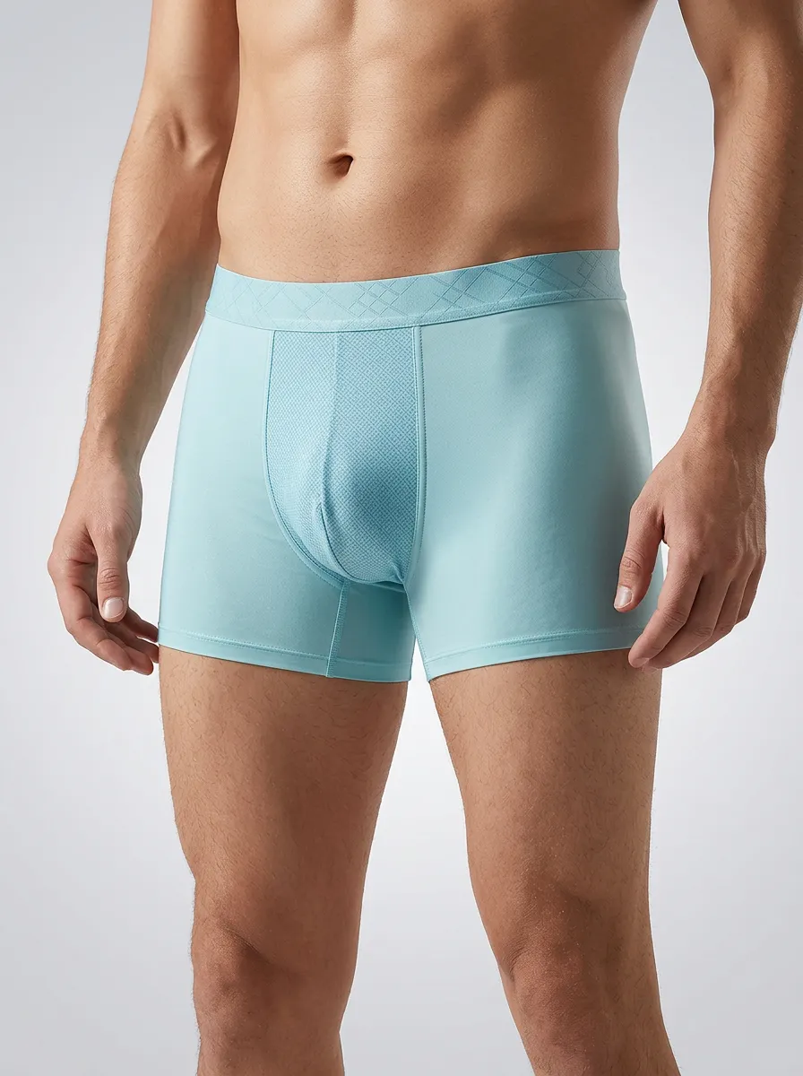 Men's Light Blue Solid Color Breathable Mesh Printed Boxer Briefs