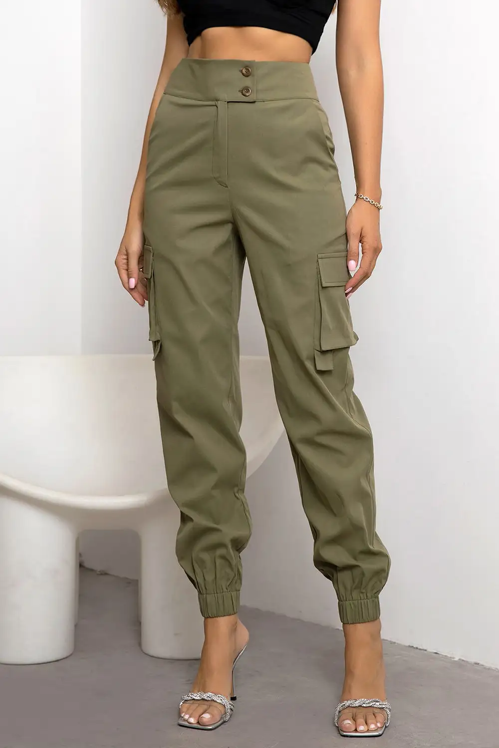 High Waist Pocketed Everyday Lightweight Cargo Pants