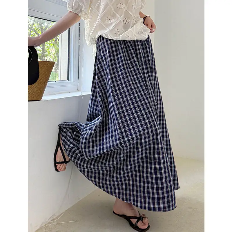 Relaxed High Waist Plaid A-Line Skirt