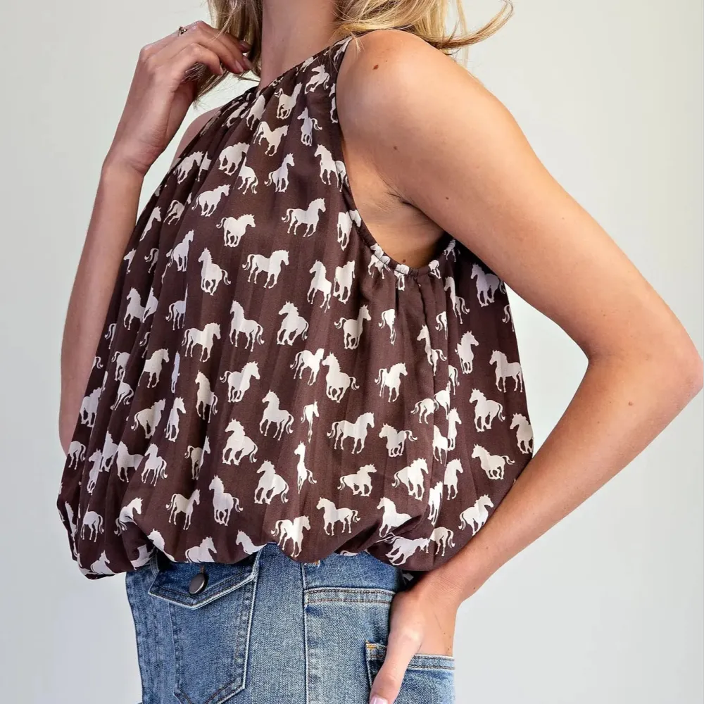 Horse Pattern Bubble Hem Blouse