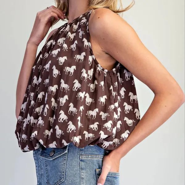 Horse Pattern Bubble Hem Blouse