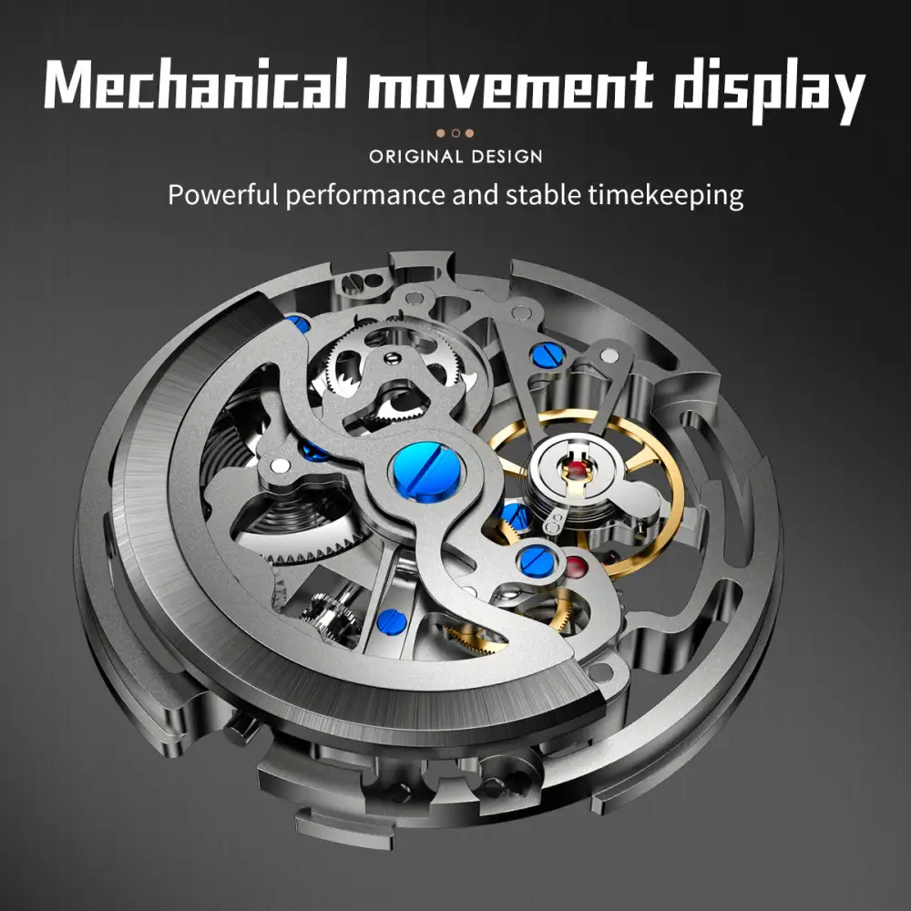 Sollen SL316 Men's Open Heart Full Skeleton Automatic Mechanical Watch - 42mm Stainless Steel Case Slim 9.9mm Acrylic Dial Wristwatch