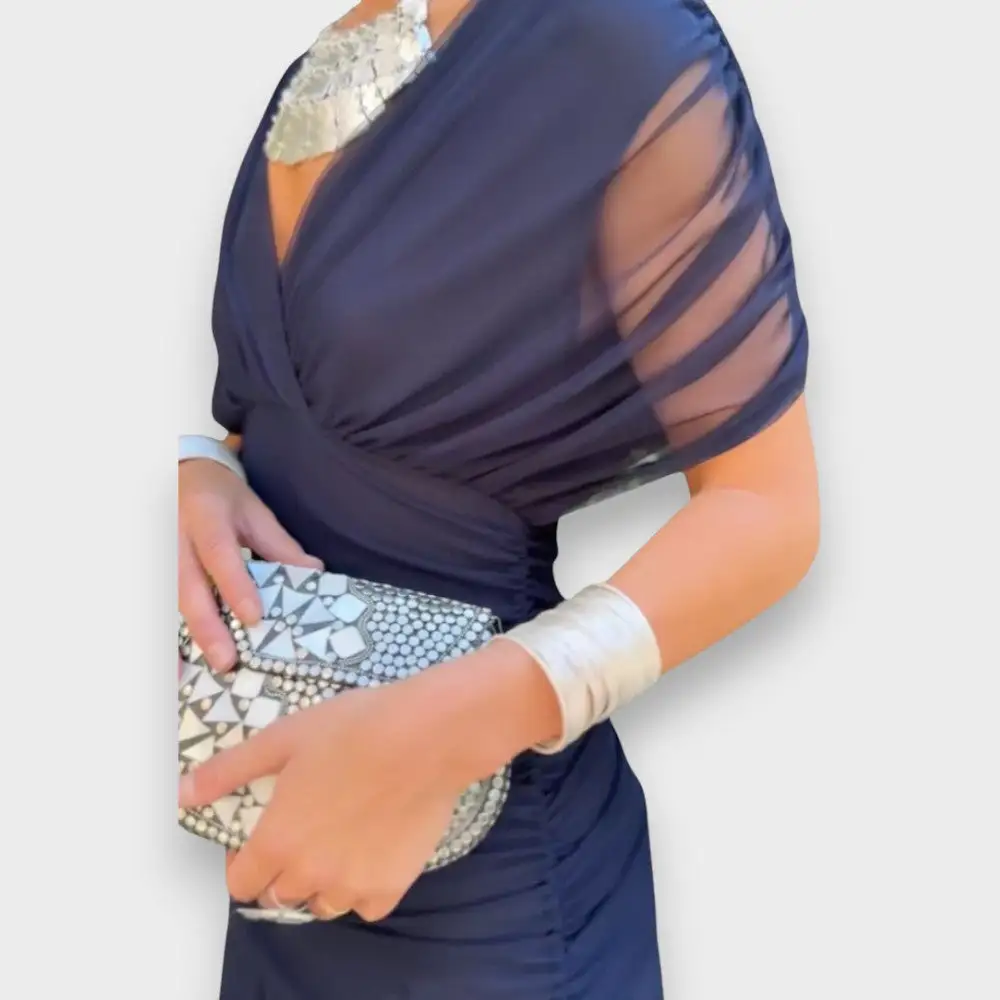 V-Neck Pleated Flowing Casual Dress