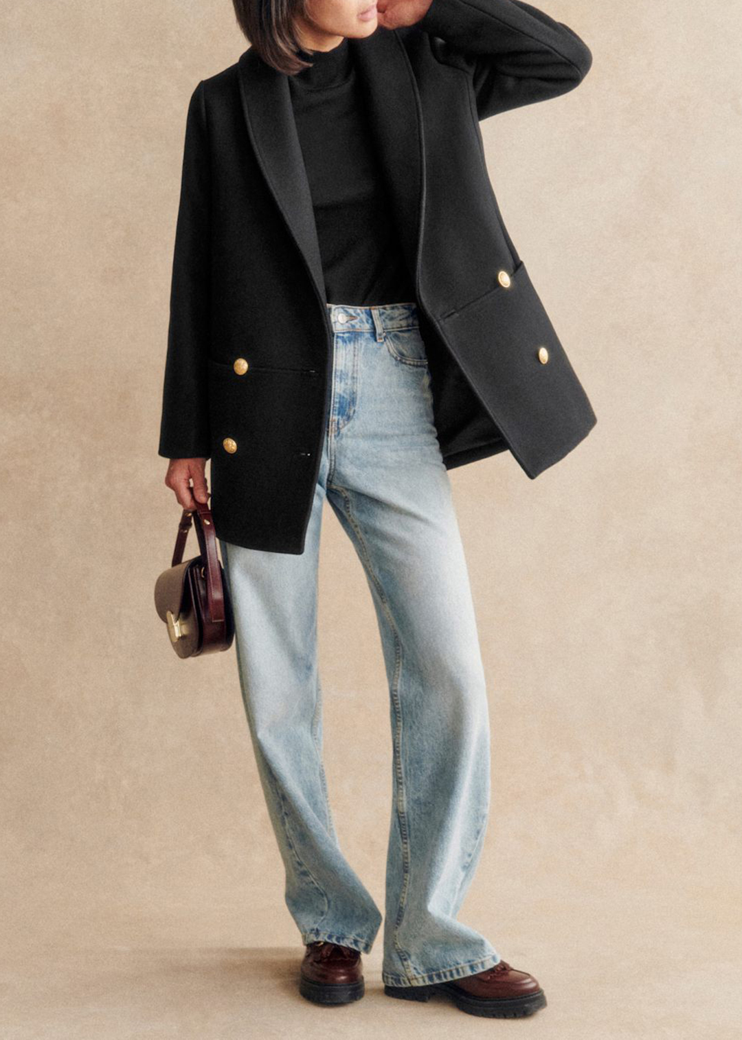 Cropped Shawl Collar Coat