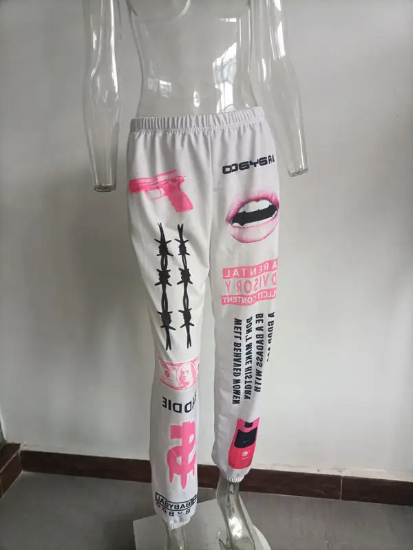 Print Elastic Waist Sports Harem Pants