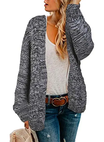 Womens Open Front Long Sleeve Chunky Knit Cardigan Sweaters Loose Outwear Coat
