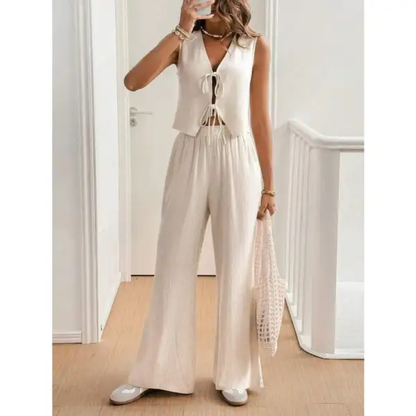 V Neck Sleeveless Top and Pants Set