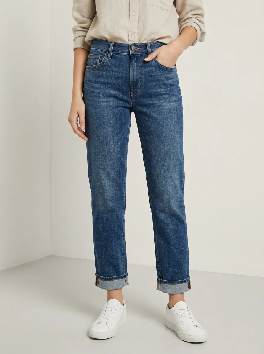 High-Rise Cuffed Classic Women's Straight-Leg Jeans