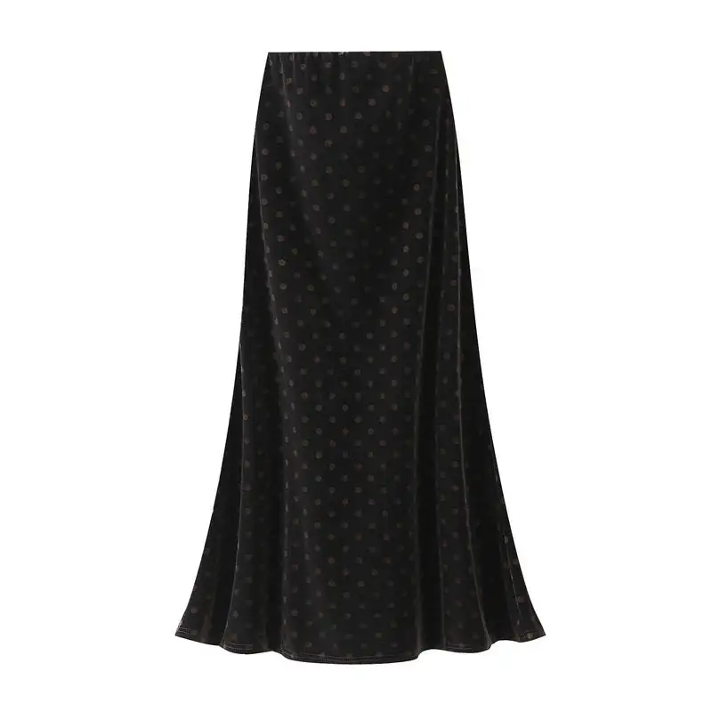 Lightweight Velvet Print Mermaid Midi Skirt