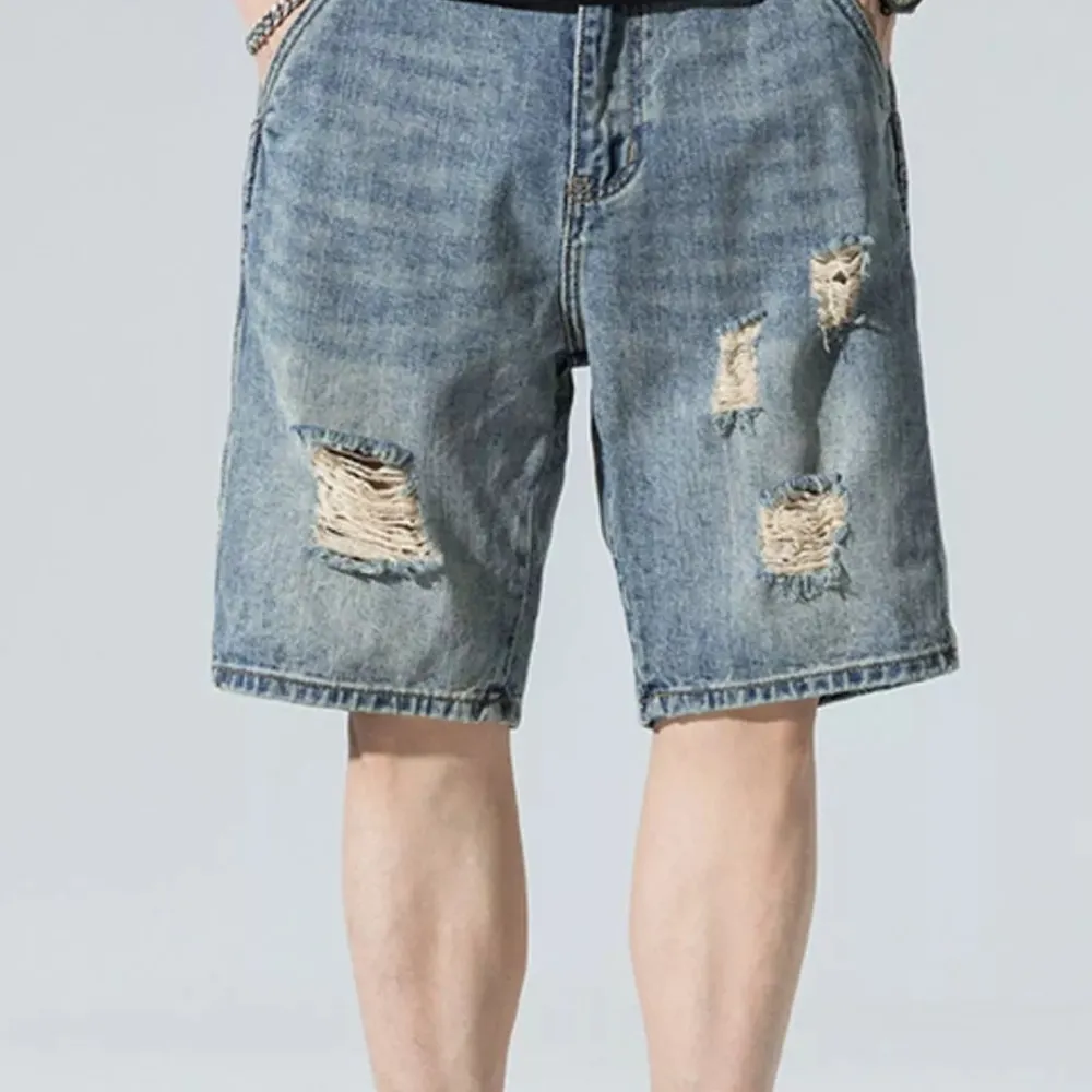Modern Distressed Wide Leg Washed Denim Shorts