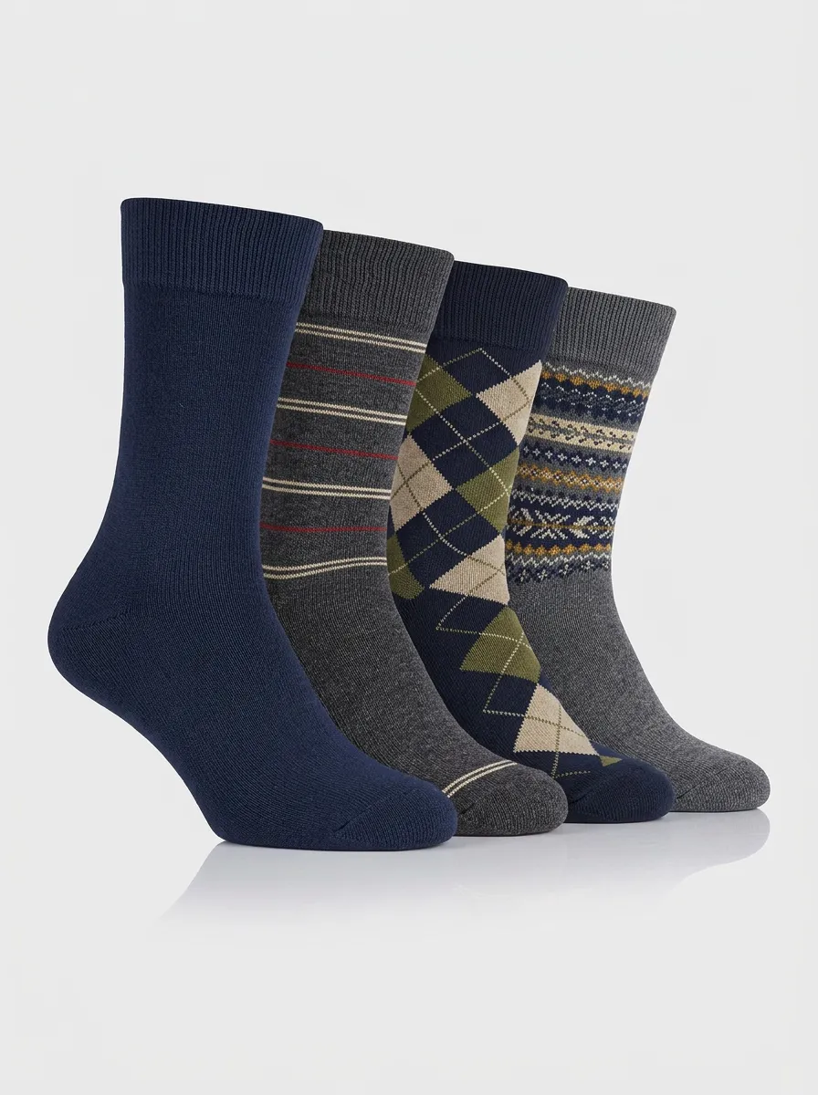 Versatile Striped Fair Isle Outdoor Look Men's Four Pair Socks