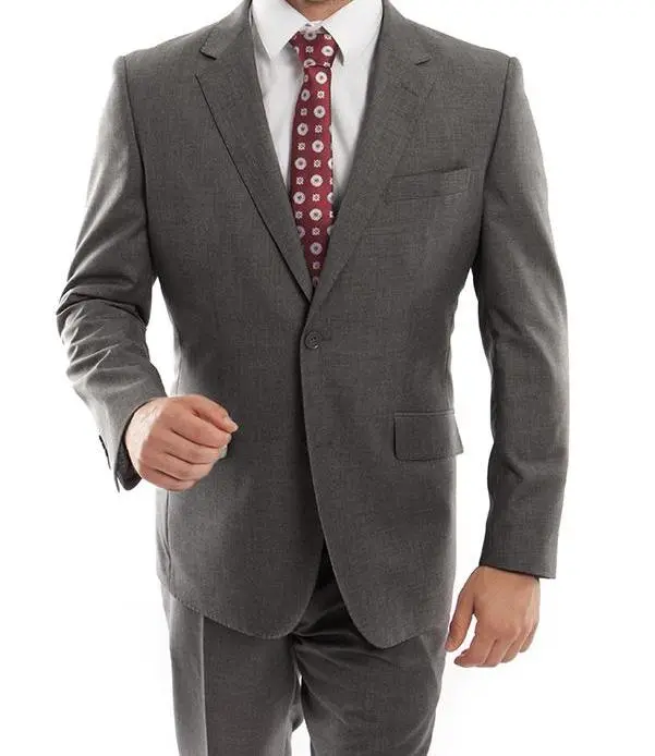 Dark Gray Modern Fit Wool Linen Notch Lapel Flat Front Blazer