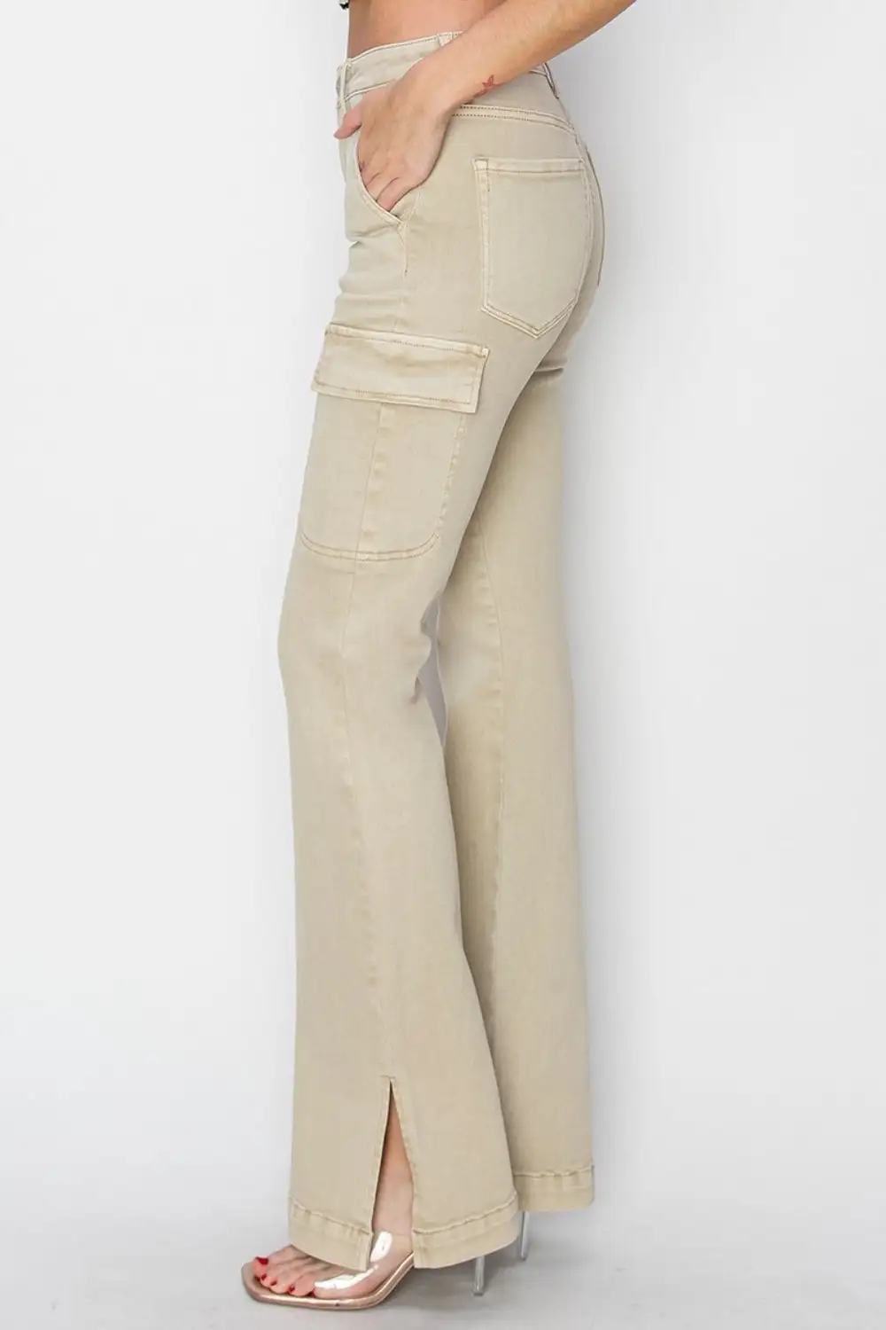High Rise Side Slit Cargo Bootcut Denim Jeans