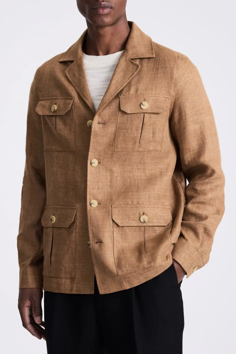 Linen Pleated Jacket with Neutral Textured Colors