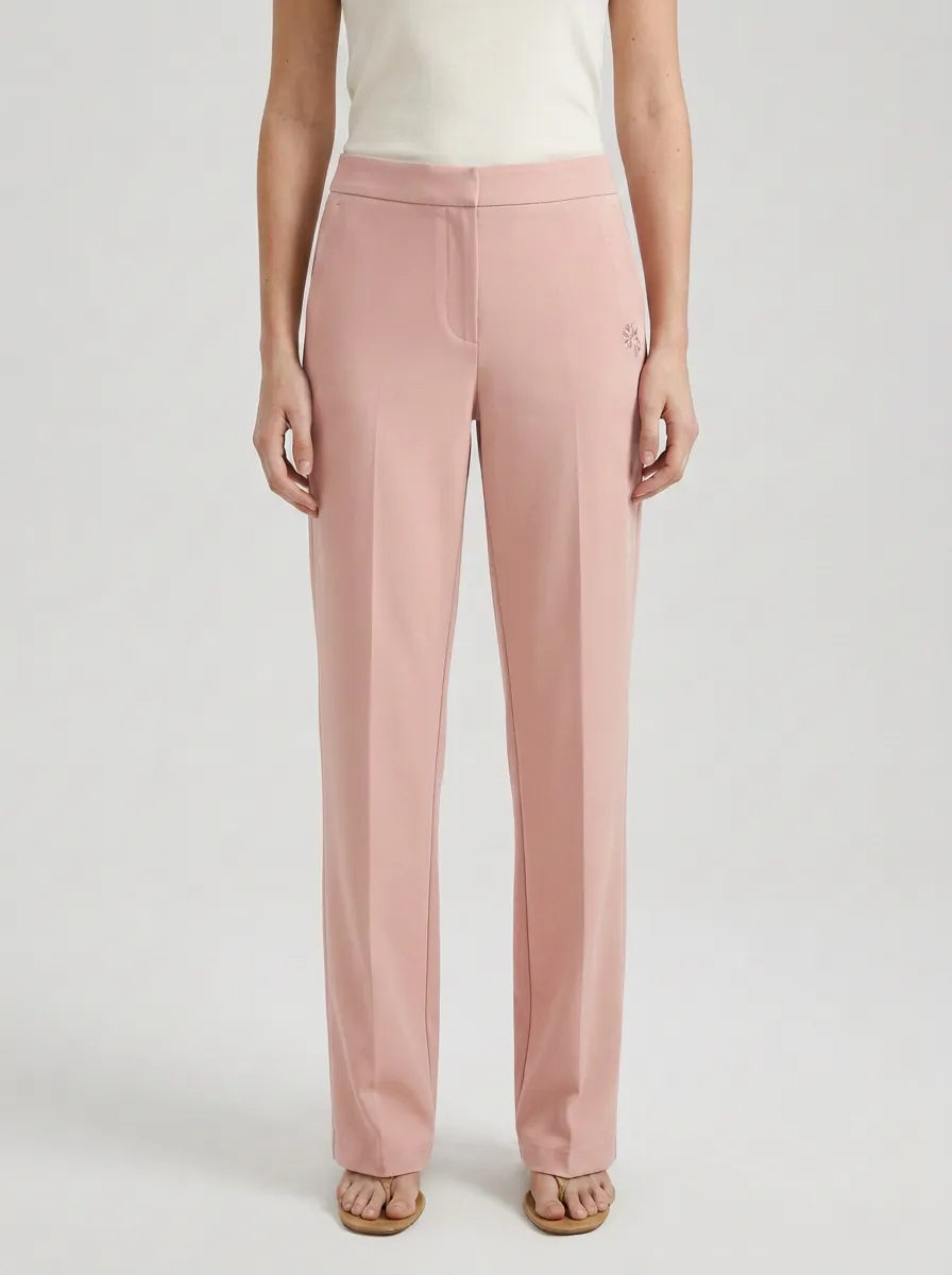 Women's Minimalist Floral Embroidery Mid-Rise Straight Leg Trousers
