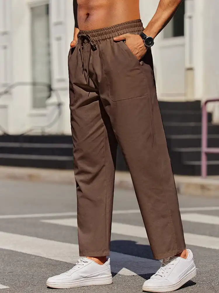 Elastic Linen Blend Pants