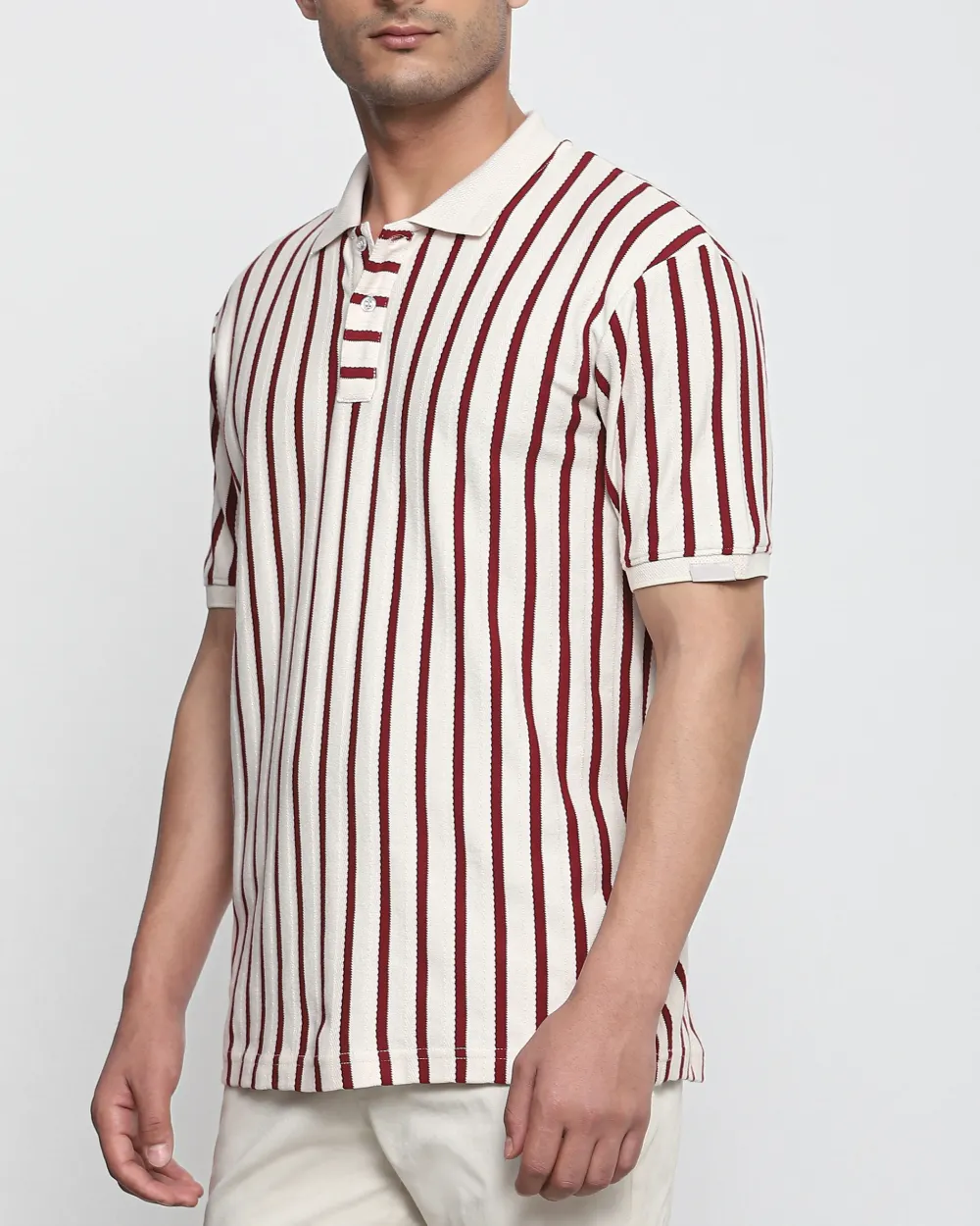 Maroon Striped Textured  Polo Shirt