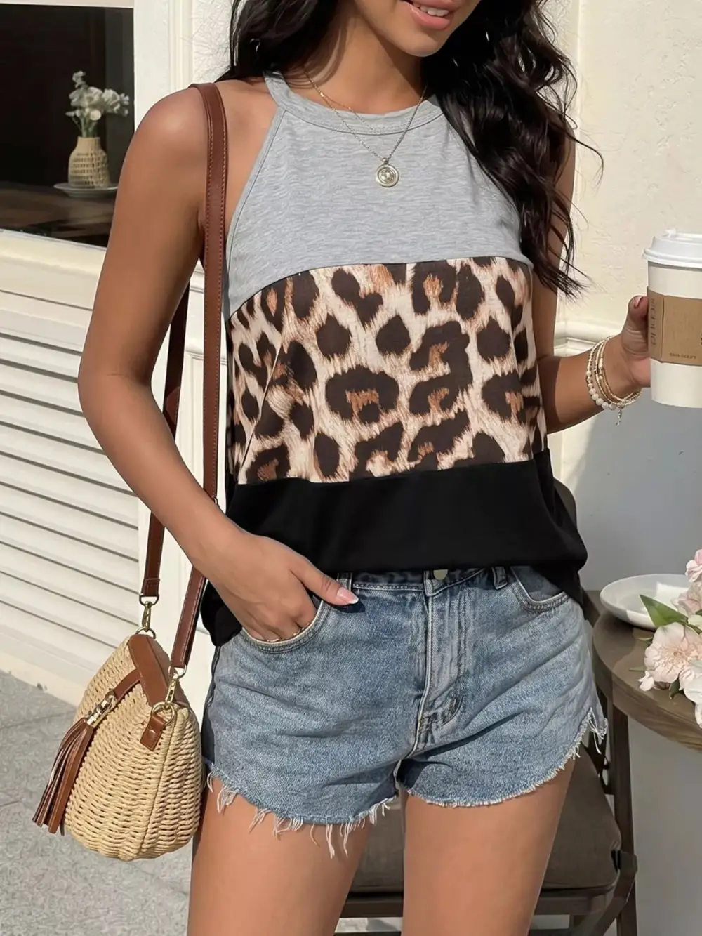 Leopard-Print Colorblock Tank Top