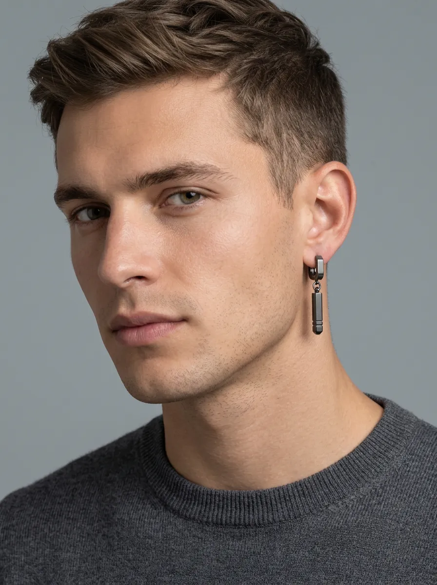 Men's Minimalist Geometric Bar Metal Hoop Earrings