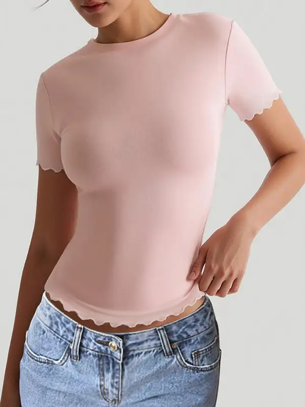Short Sleeve Slim Fit Round Neck Polyester T-Shirt
