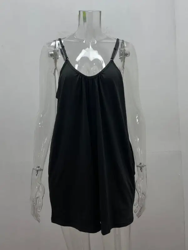 Spaghetti Strap Shorts Clean Round Neck Accessory