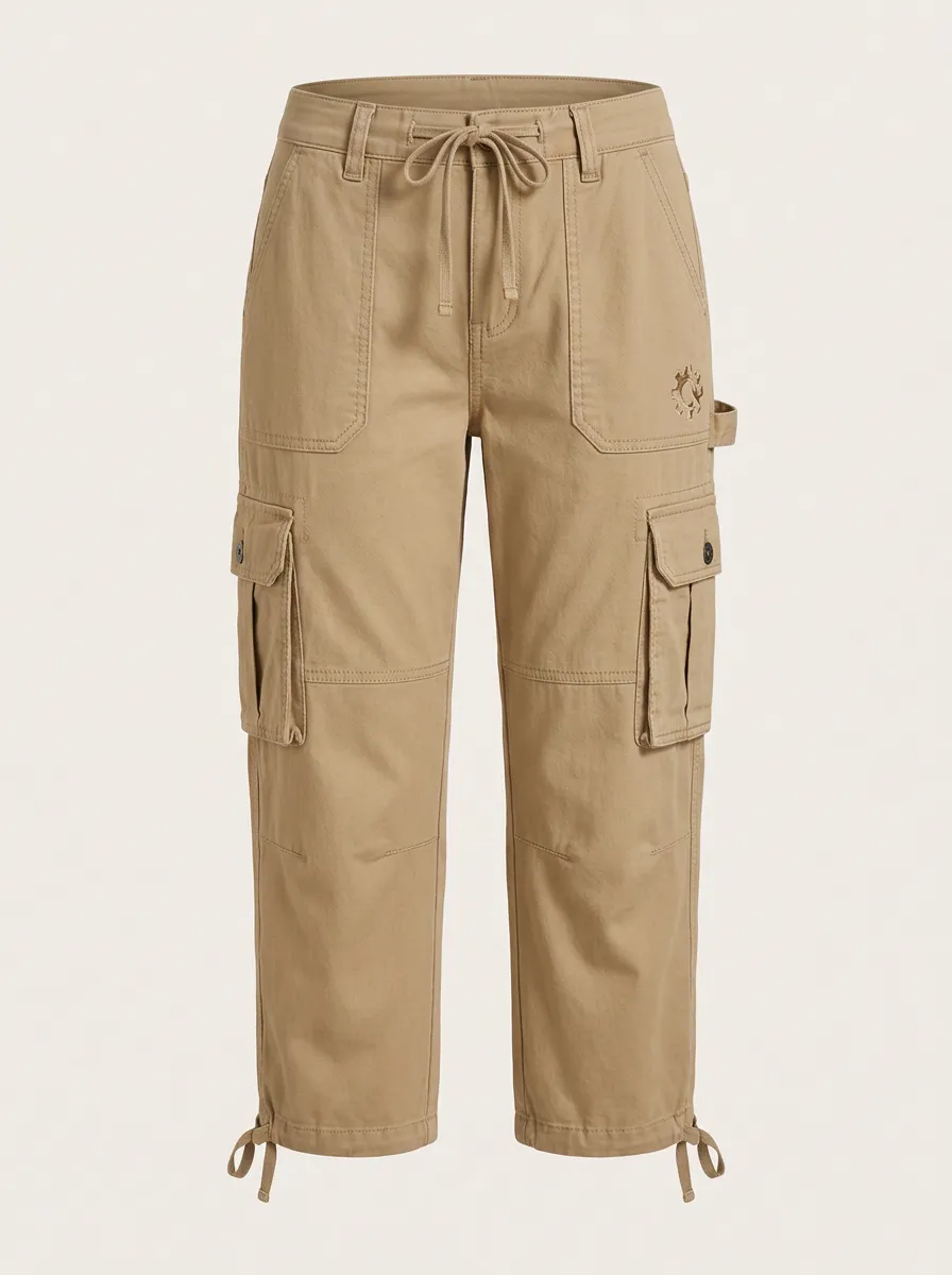 Women's Drawstring Relaxed Fit Capri Multi Pocket Cargo Pants
