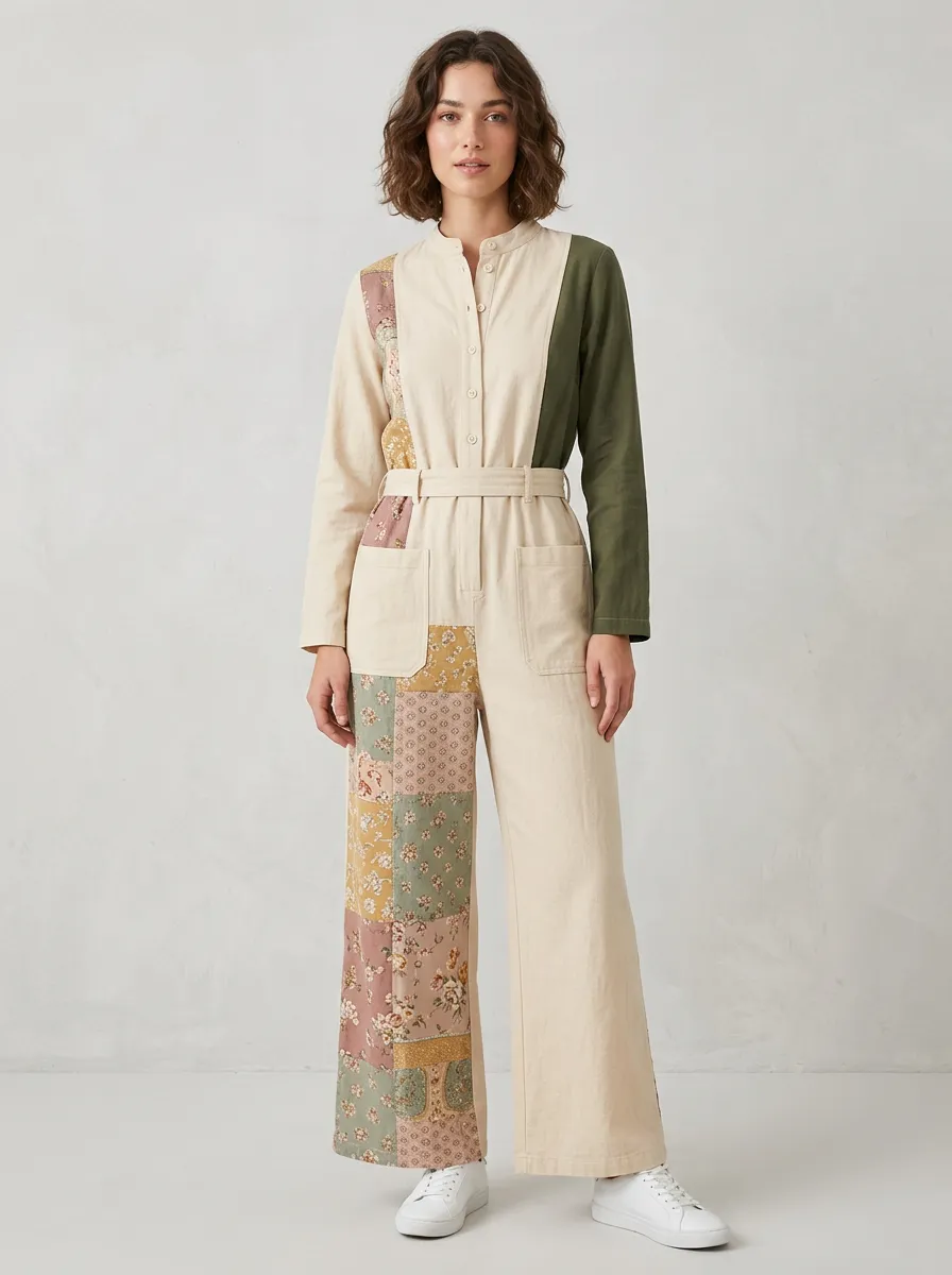Women's Casual Floral Patchwork Colorblock Printed Jumpsuit