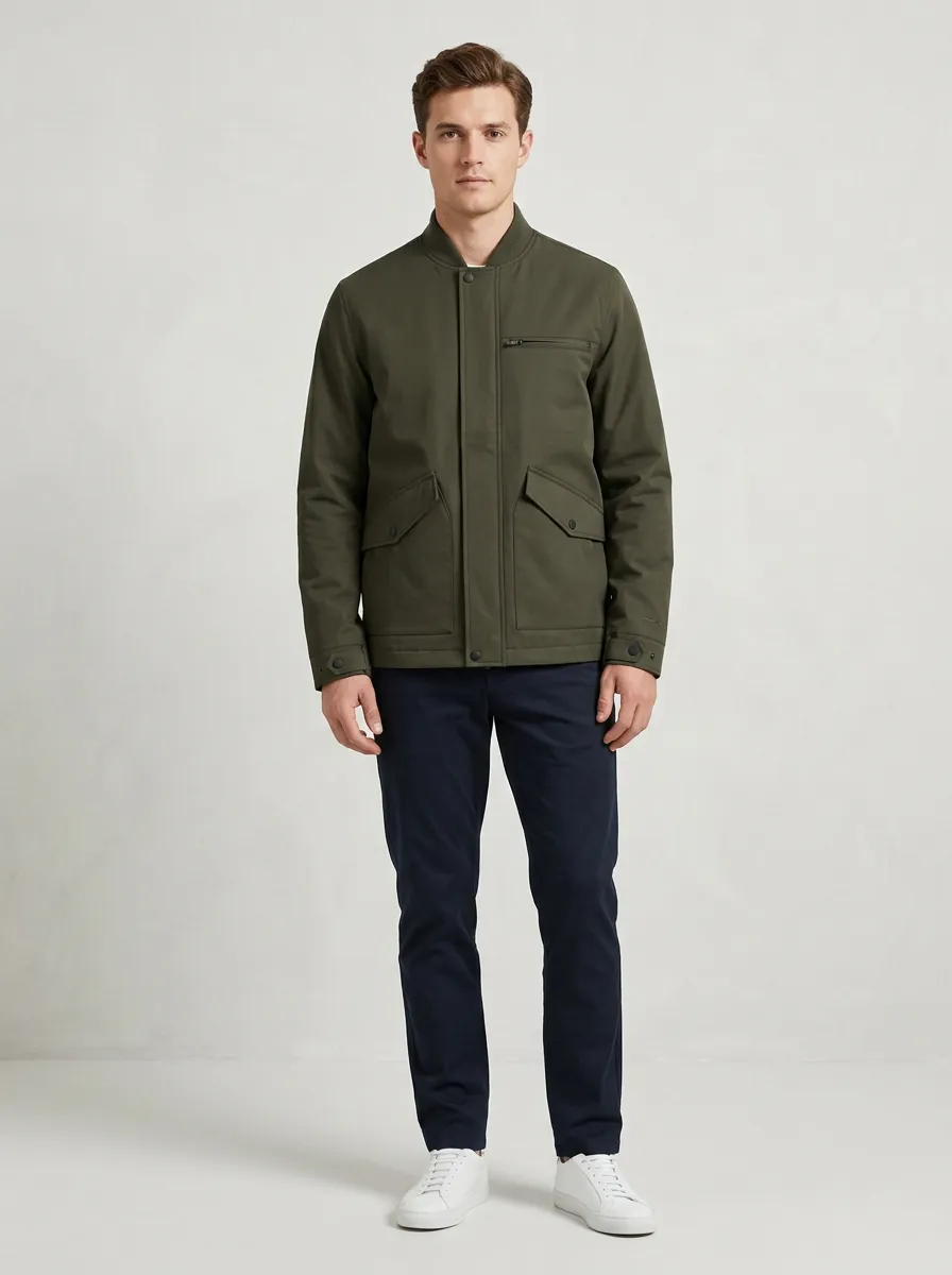 Men's Casual Olive Green Utility Bomber Jacket