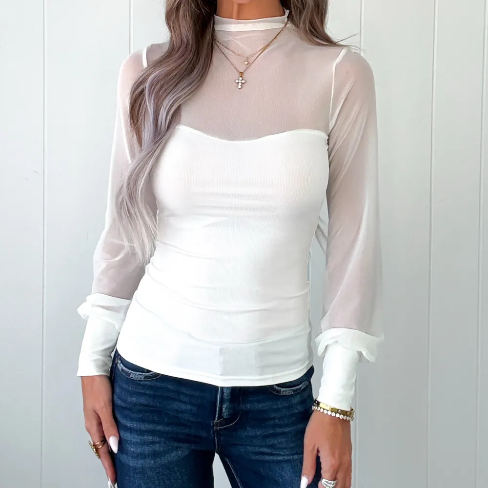 Mesh Long-Sleeve Blouse
