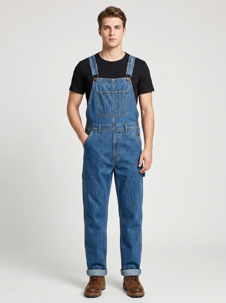 Men's Blue Denim Bib Overalls with Casual Vintage Style