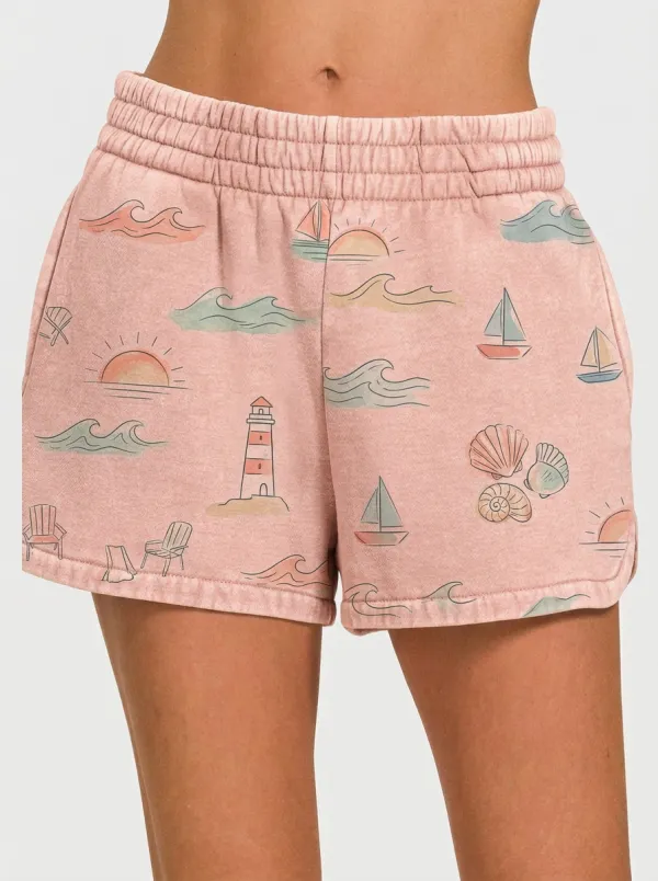 Women's Beach Vacation Lighthouse Sailboat Printed Shorts