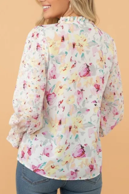 Boho Floral Smocked Puff Sleeve Blouse