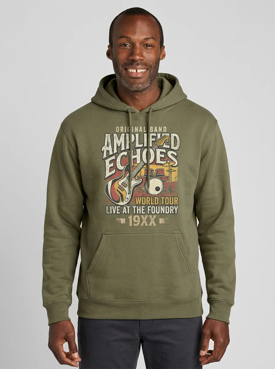 Men's Rock Band Music Lover Guitar Drum Printed Hoodie
