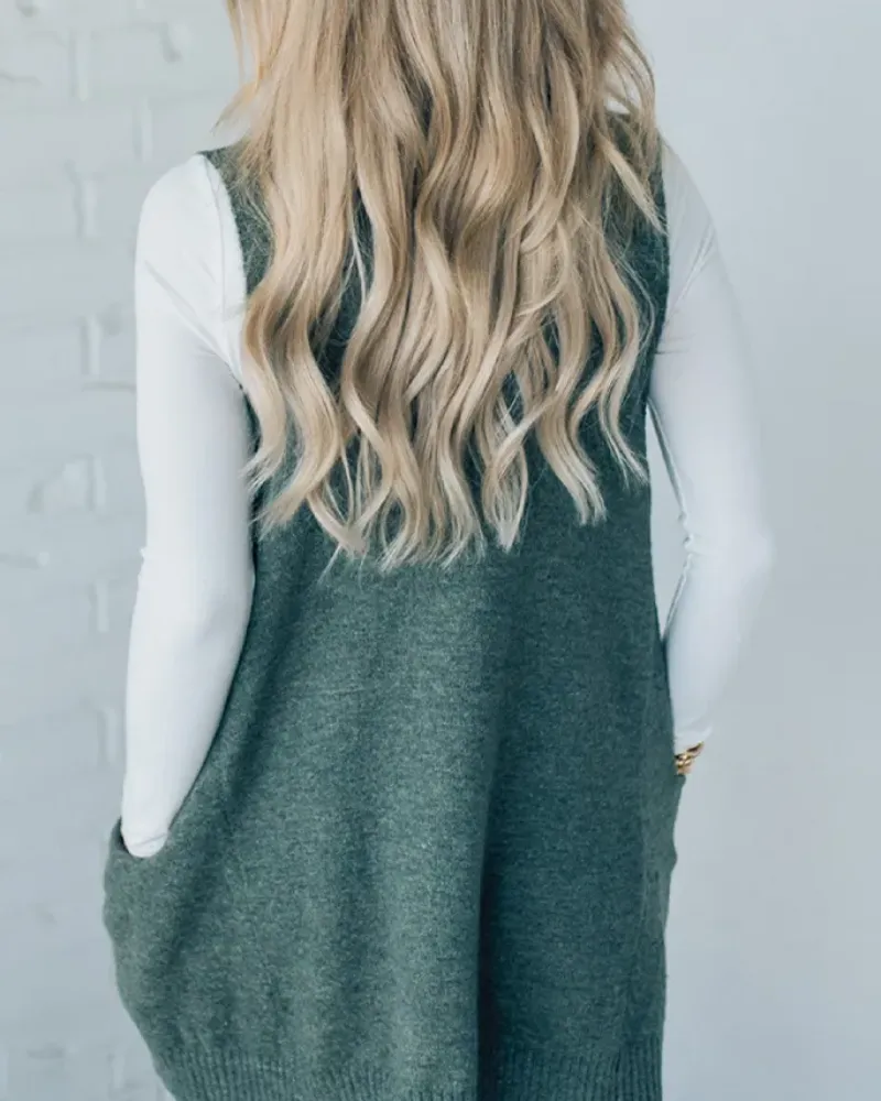 Women's Cozy Knit Vest With A Line Jacket