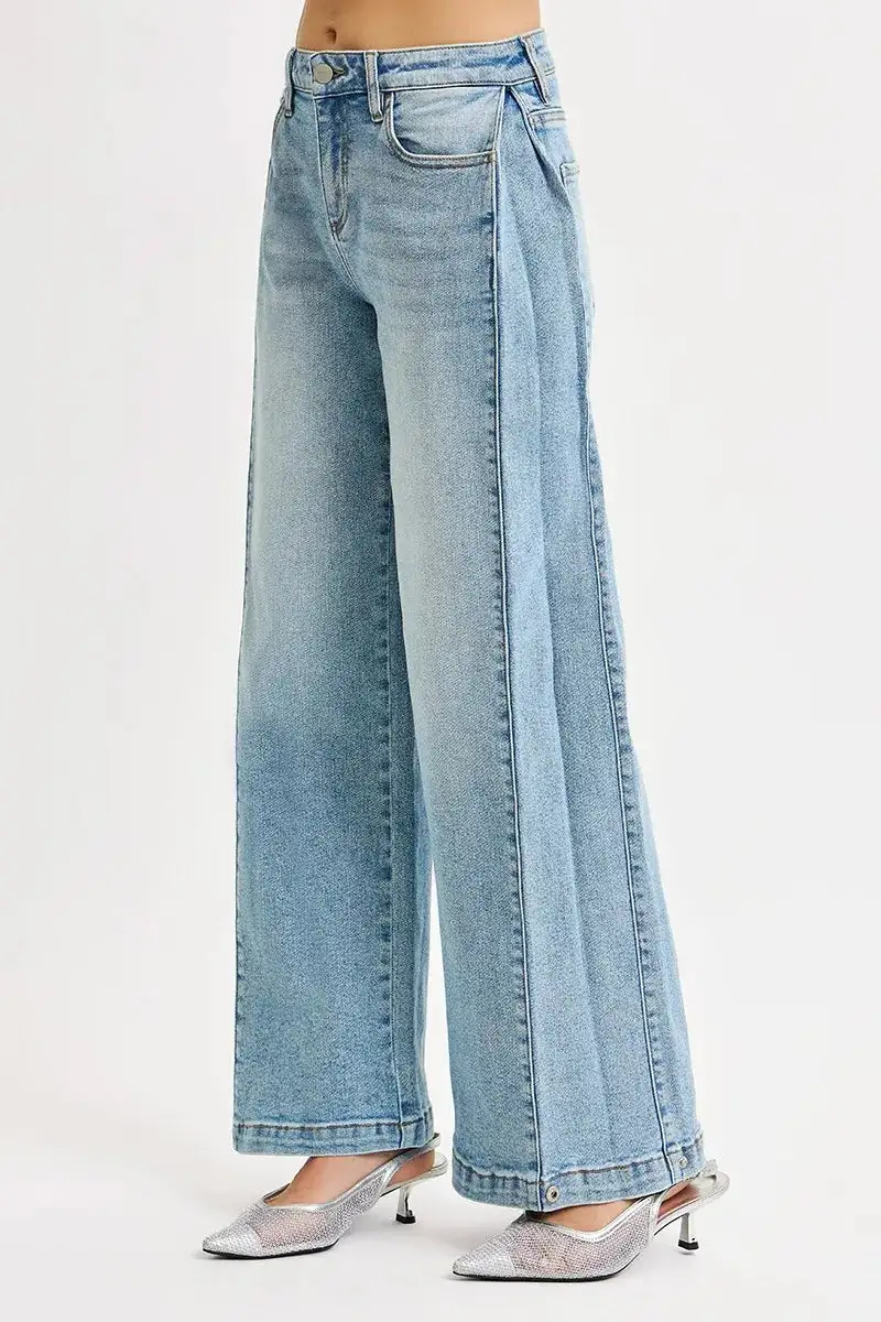 Polished Mid Rise Wide Leg Denim Jeans